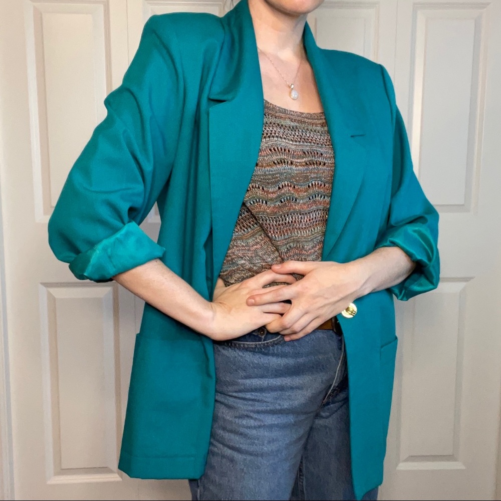 VTG Sag Harbor Boxy Oversized Blazer Turquoise Size 12
